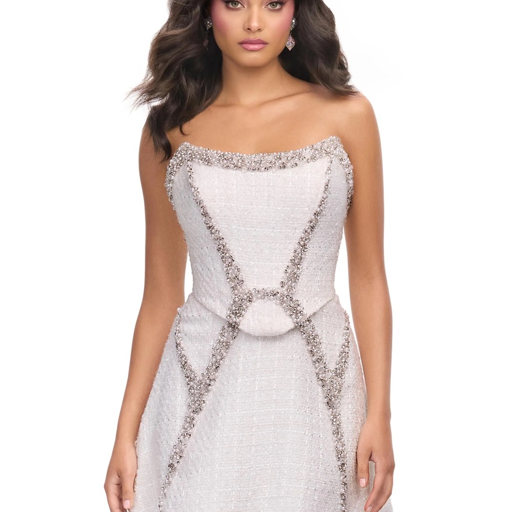 Ashley Lauren Tweed 2 Piece Short Dress with Pearl + Crystal Beading. Grad dress